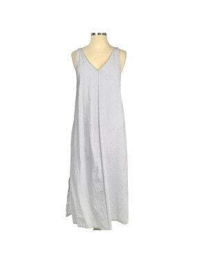 Aline Dress Womens Medium White Striped Sleeveless V Neck Maxi Pockets Lined